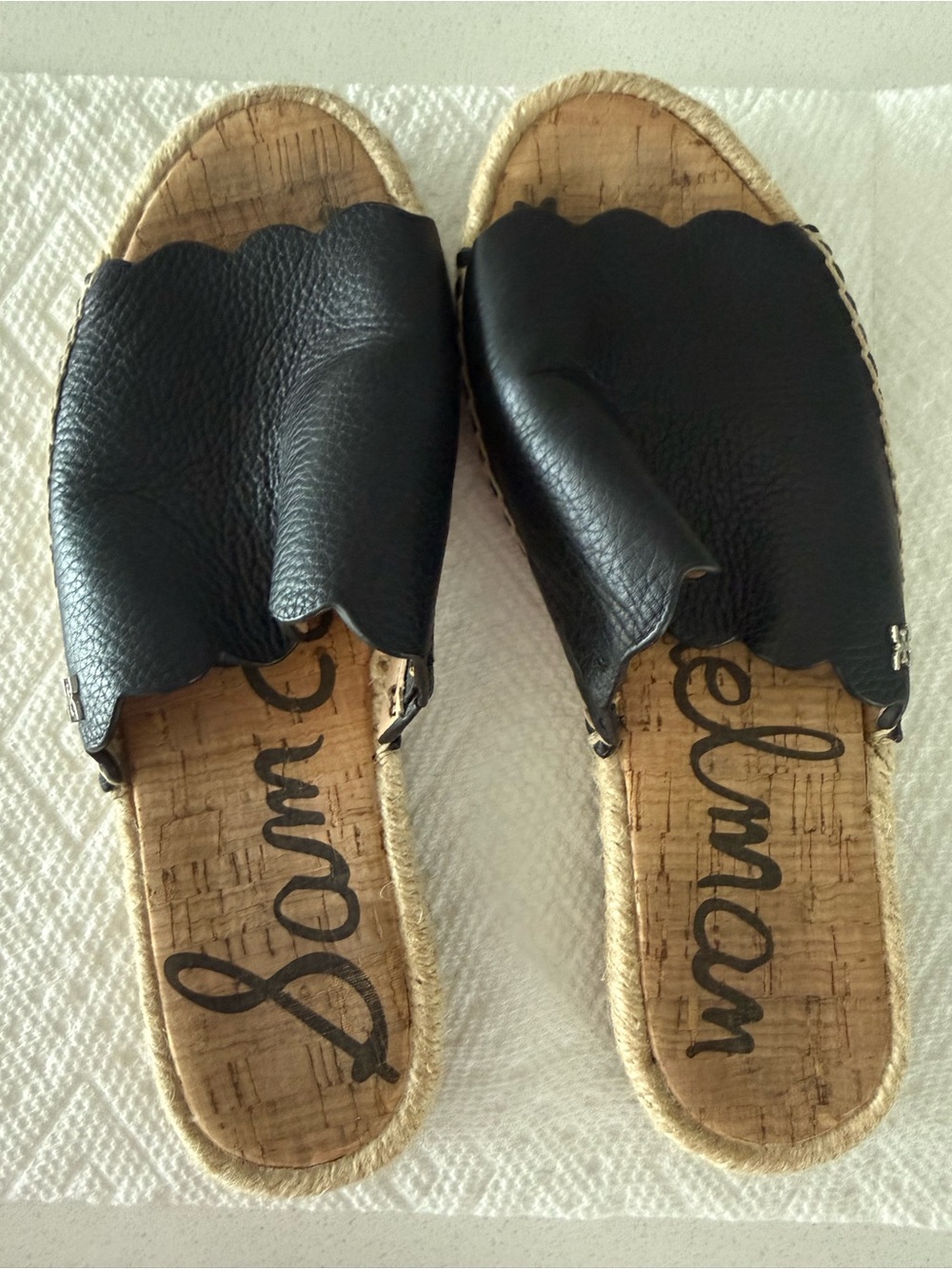 Sam Edelman Black Scalloped Leather Slide Sandals